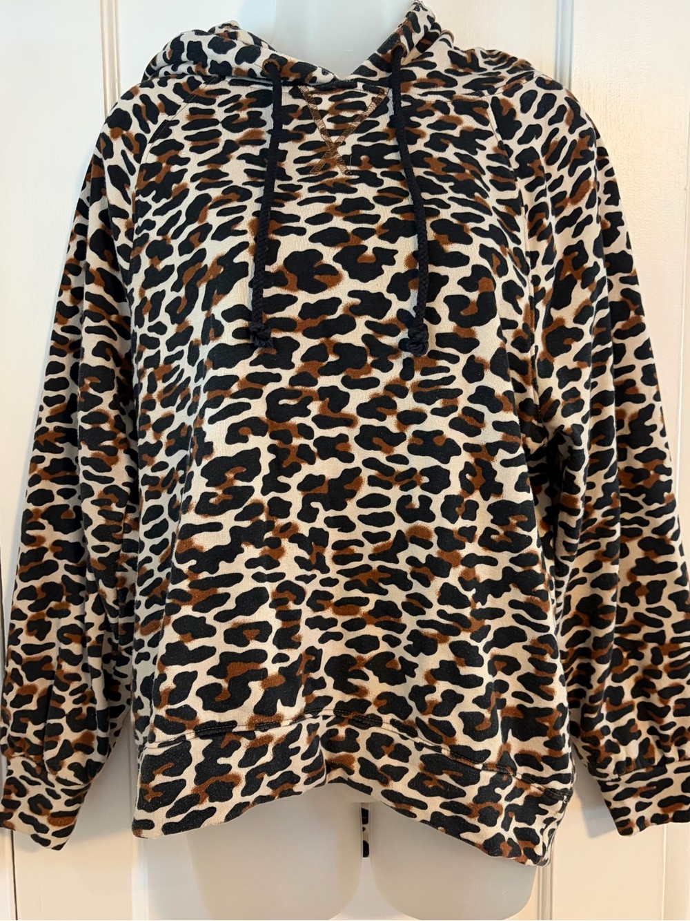 Lou & Grey Leopard Print Hooded Sweatshirt - Black, Brown, Cream